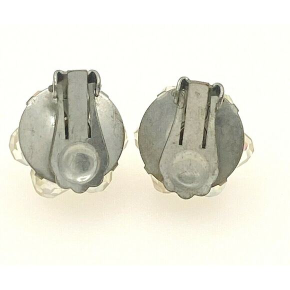 Vintage Faceted Clear Beaded Clip-On Earrings Round Silver Tone, 3/4" - Picture 6 of 8